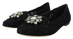 Dolce & Gabbana Black Taormina Lace Crystals Flats Shoes - EU35/US4.5 - Flats