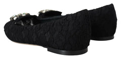 Dolce & Gabbana Black Taormina Lace Crystals Flats Shoes - EU35/US4.5 - Flats