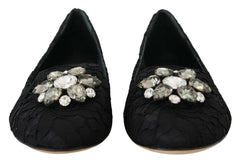 Dolce & Gabbana Black Taormina Lace Crystals Flats Shoes - EU35/US4.5 - Flats