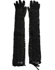 Dolce & Gabbana Black Taormina Lace Elbow Length Gloves - 7.5|S