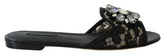 Dolce & Gabbana Black Taormina Lace Slides Crystals Flats Shoes - EU35.5/US5 - Flats
