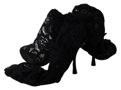 Dolce & Gabbana Black Taormina Lace Socks Boots Shoes Pumps - EU36/US5.5
