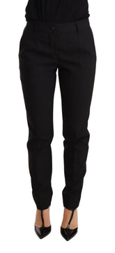 Dolce & Gabbana Black Tapered Women Trouser Virgin Wool Pants - IT36 | XS - Trousers