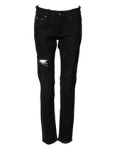 Dolce & Gabbana Black Tattered Cotton Men Skinny Denim Jeans - IT44 | XS