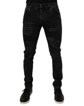 Dolce & Gabbana Black Tattered Cotton Skinny Men Denim Jeans - Jeans