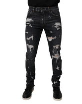 Dolce & Gabbana Black Tattered Cotton Skinny Men Denim Jeans - IT48 | M - Jeans