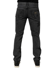 Dolce & Gabbana Black Tattered Skinny Cotton Men Denim Jeans - IT48 | M - Jeans