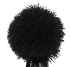 Dolce & Gabbana Black Tibet Lamb Fur Leather Gatsby Hat - 56 cm|XS