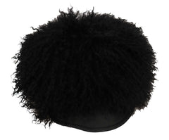 Dolce & Gabbana Black Tibet Lamb Fur Leather Gatsby Hat - 56 cm|XS