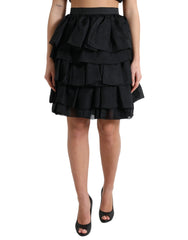 Dolce & Gabbana Black Tiered Aline High Waist Silk Mini Skirt - IT40|S - Skirts