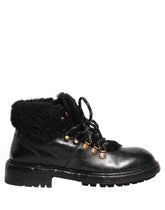 Botas de Caminhada Pretas em Pele com Fita e Pele de Raposa Dolce & Gabbana