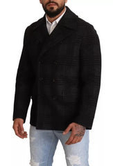 Dolce & Gabbana Black Trench Coat Check Wool Jacket - Trench Coats