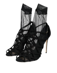 Dolce & Gabbana Black Tulle Stretch Heels Sandals Shoes - EU41/US10.5 - Sandals