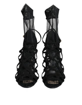 Dolce & Gabbana Black Tulle Stretch Heels Sandals Shoes - EU41/US10.5