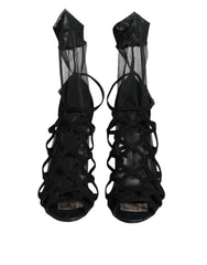 Dolce & Gabbana Black Tulle Stretch Heels Sandals Shoes - EU41/US10.5