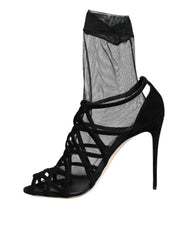 Dolce & Gabbana Black Tulle Stretch Heels Sandals Shoes - EU41/US10.5
