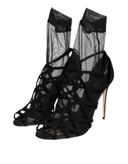 Dolce & Gabbana Black Tulle Stretch Heels Sandals Shoes - EU41/US10.5