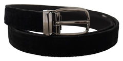 Dolce & Gabbana Black Velvet Classic Logo Engraved Metal Belt - 90 cm / 36 Inches - Belts