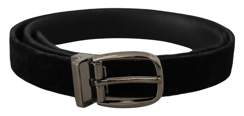 Dolce & Gabbana Black Velvet Classic Logo Engraved Metal Belt - 90 cm / 36 Inches - Belts