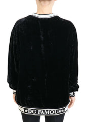 Dolce & Gabbana Black Velvet Crewneck Pullover Sweater - Sweaters
