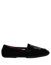 Dolce & Gabbana Black Velvet Crown Embroidery Loafers Shoes - EU44/US11