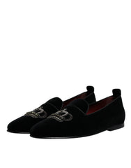 Dolce & Gabbana Black Velvet Crystal Crown Loafers Formal Dress Shoes - EU41/US8