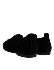 Dolce & Gabbana Black Velvet Crystal Crown Loafers Formal Dress Shoes - EU41/US8