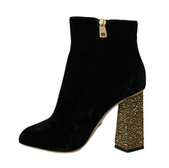 Dolce & Gabbana Black Velvet Crystal Square Heels Shoes - EU40/US9.5