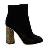 Dolce & Gabbana Black Velvet Crystal Square Heels Shoes - EU40/US9.5