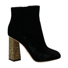 Dolce & Gabbana Black Velvet Crystal Square Heels Shoes - EU40/US9.5