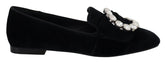 Dolce & Gabbana Black Velvet Crystals Loafers Flats Shoes - Flats