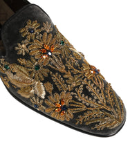 Zapatos de vestir Dolce & Gabbana, terciopelo negro con adornos - Talla EU44/US11
