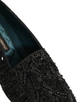 Dolce & Gabbana Black Velvet Embroidered Dress Loafers Shoes - EU43/US10