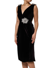 Dolce & Gabbana Black Velvet Flower Embellishment Aline Dress - IT40|S - Dresses
