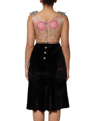 Dolce & Gabbana Black Velvet Flower Embellishment Aline Dress - IT40|S - Dresses