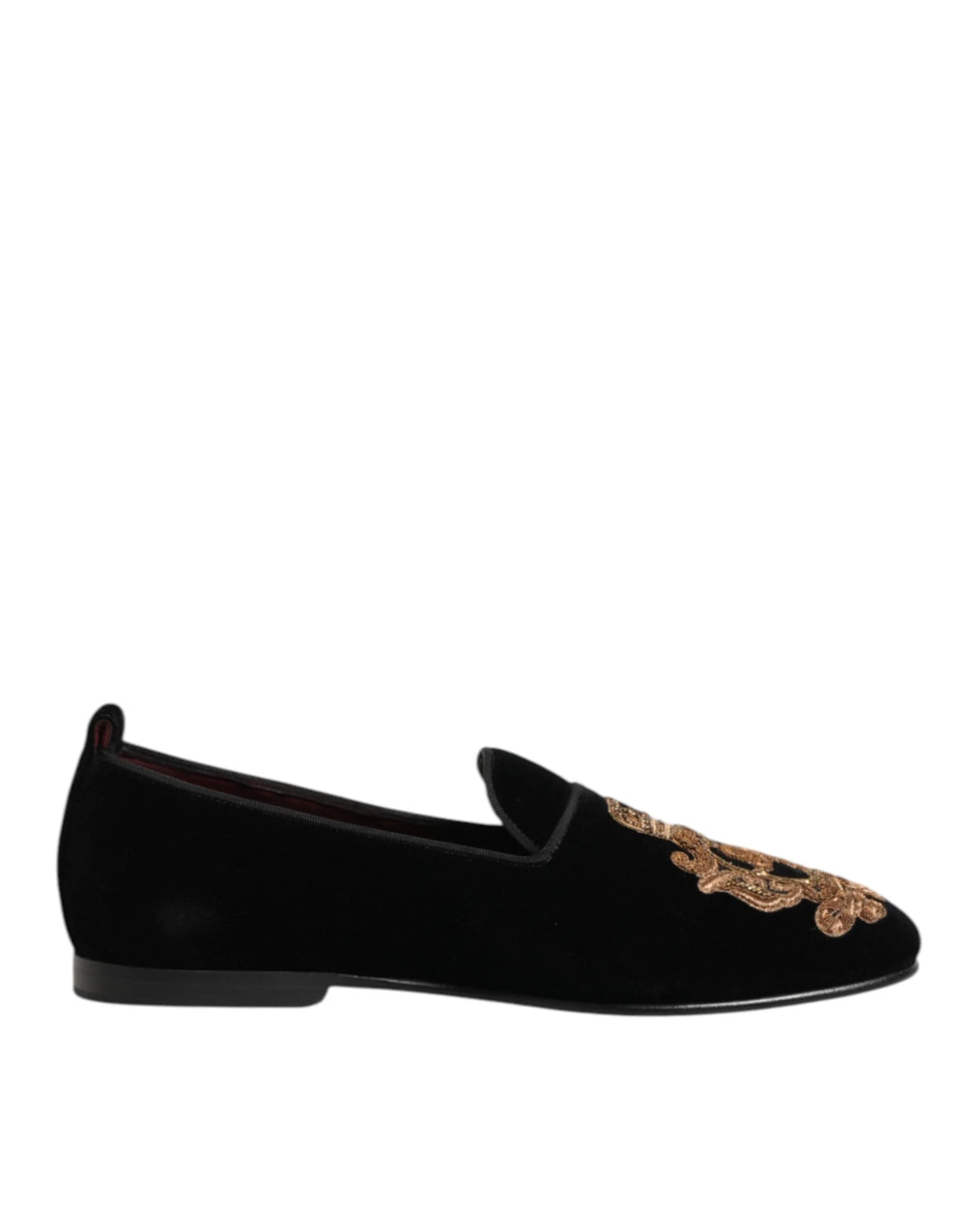 Dolce & Gabbana Black Velvet Gold Crown Mens Loafers Shoes - EU 40 | US 7 - Flats