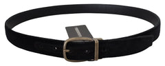 Dolce & Gabbana Black Velvet Leather Antique Metal Buckle - 95 cm / 38 Inches - Belts