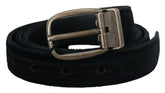 Dolce & Gabbana Black Velvet Leather Antique Metal Buckle - 95 cm / 38 Inches - Belts