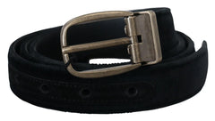 Dolce & Gabbana Black Velvet Leather Antique Metal Buckle - 95 cm / 38 Inches - Belts