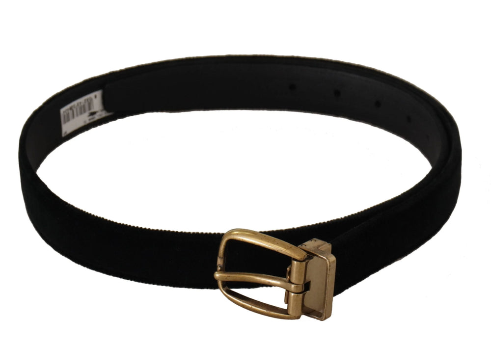 Dolce & Gabbana Black Velvet Leather Gold Tone Metal Buckle Belt - 90 cm / 36 Inches - Belts