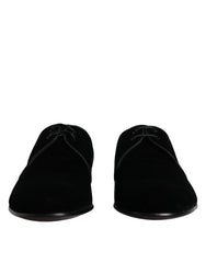 Dolce & Gabbana Black Velvet Leather Lace Up Derby Shoes - EU41.5/US8.5 - Shoes