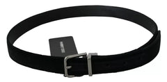 Dolce & Gabbana Black Velvet Leather Silver Buckle Belt - 95 cm / 38 Inches - Belts