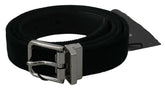 Dolce & Gabbana Black Velvet Leather Silver Buckle Belt - 95 cm / 38 Inches - Belts