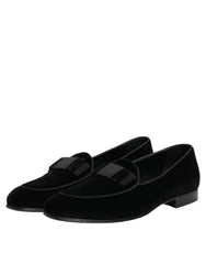 Dolce & Gabbana Black Velvet Loafers Formal Men Dress Shoes - Flats