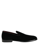 Dolce & Gabbana Black Velvet Loafers Formal Men Dress Shoes - Flats