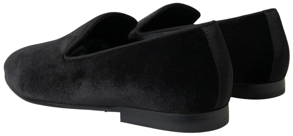 Dolce & Gabbana Black Velvet Loafers Formal Shoes - EU39/US6