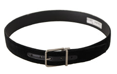 Dolce & Gabbana Black Velvet Silver Logo Engraved Metal Buckle Belt - 90 cm / 36 Inches - Belts