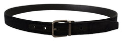 Dolce & Gabbana Black Velvet Silver Tone Logo Metal Buckle Belt - 75 cm / 29,5 Inches - Belts
