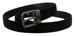 Dolce & Gabbana Black Velvet Silver Tone Logo Metal Buckle Belt - 75 cm / 29,5 Inches - Belts