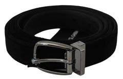 Dolce & Gabbana Black Velvet Silver Tone Metal Buckle Men Belt - 115 cm / 46 Inches - Belts